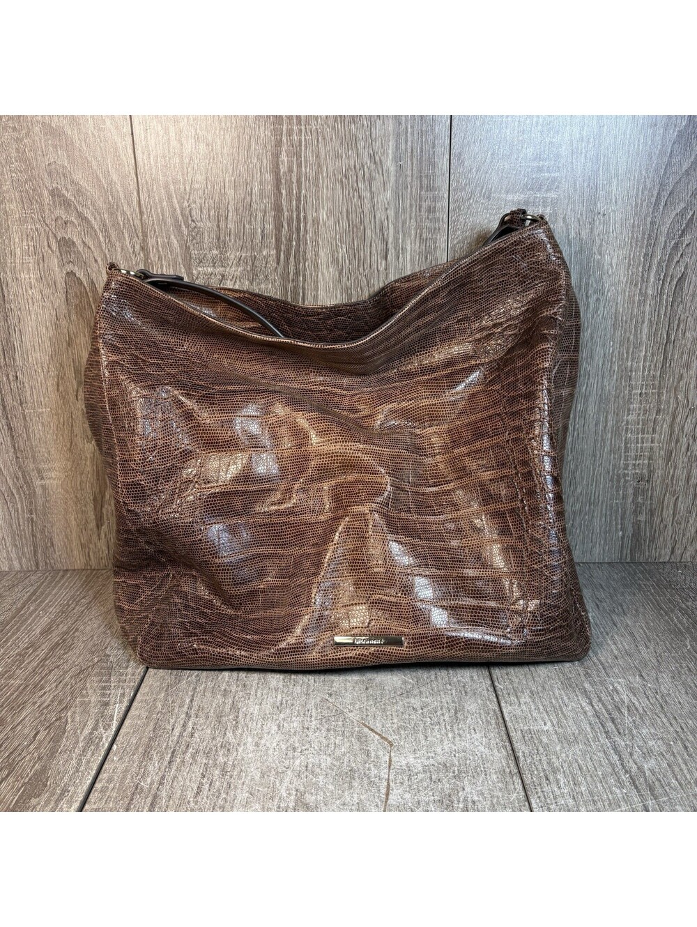 Brahmin Brown Embossed Leather Large Hobo Shoulder Bag Purse